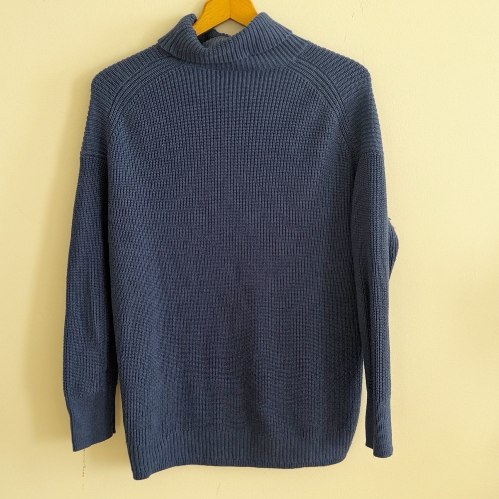 J.crew blue Ribbed cotton cashmereblend relaxed turtleneck sweater size small - Picture 4 of 7
